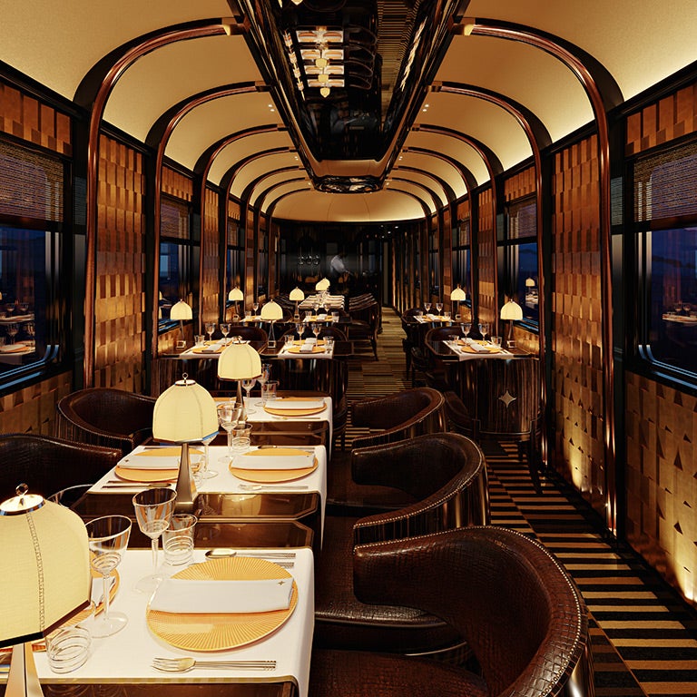 Inside the Orient Express train.