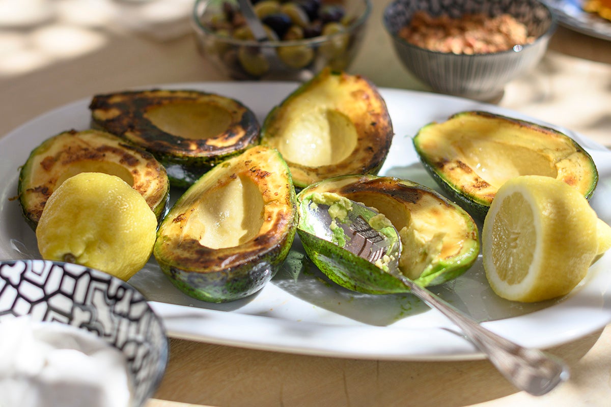 Barbecued avocadoes.