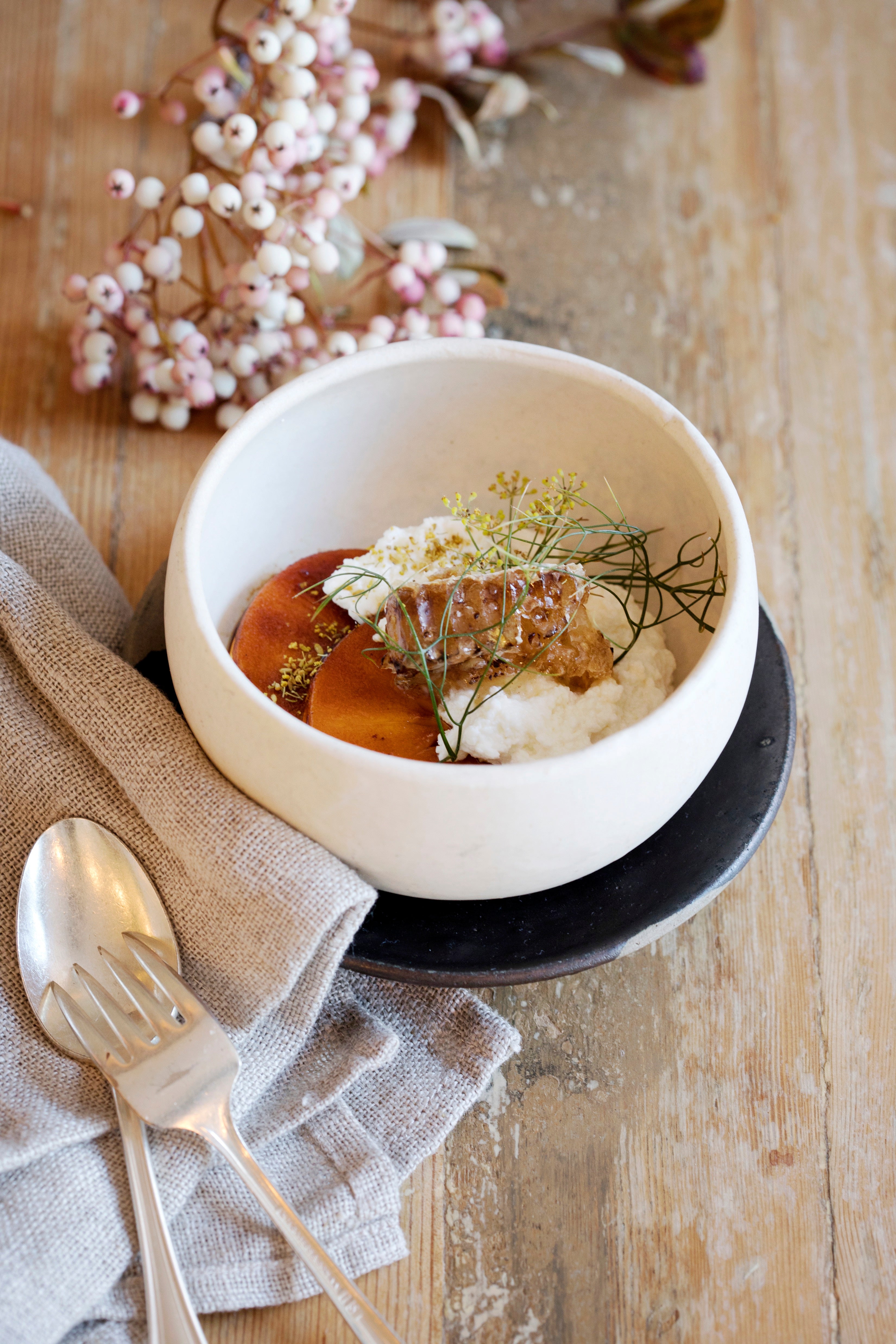 warm-ricotta-persimmon-honeycomb-burdock-and-co-vancouver