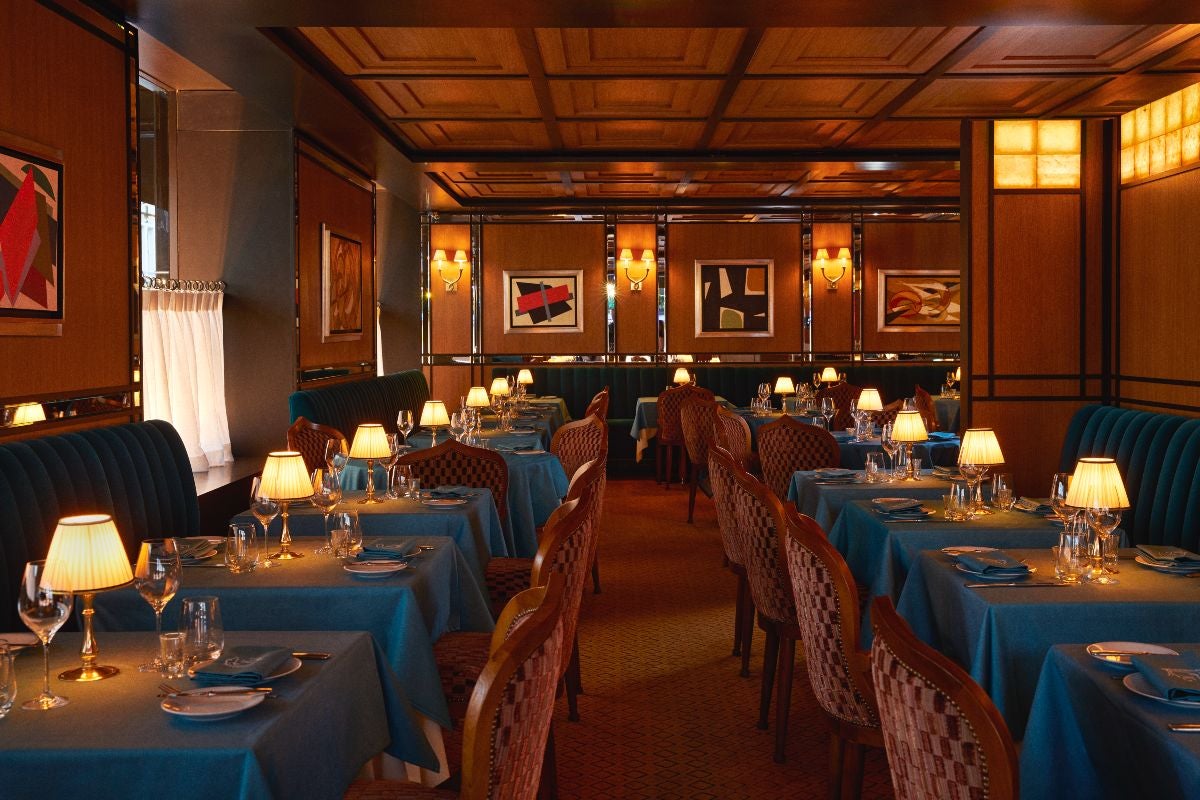 Dining room at Caviar Kaspia in New York.