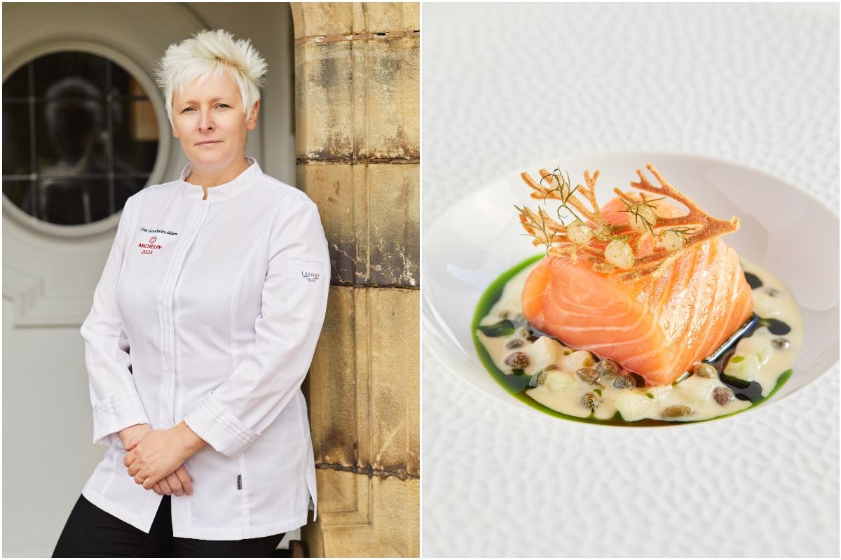 Chef Lisa Goodwin-Allen and a fish dish.