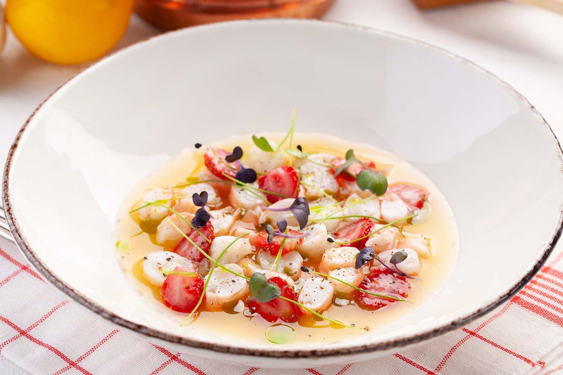 Strawberries and ceviche.
