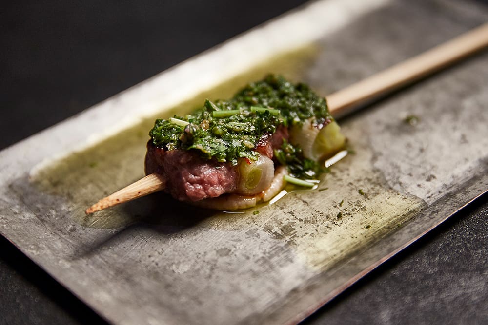 Parry's Uchibara negima skewer with green sauce