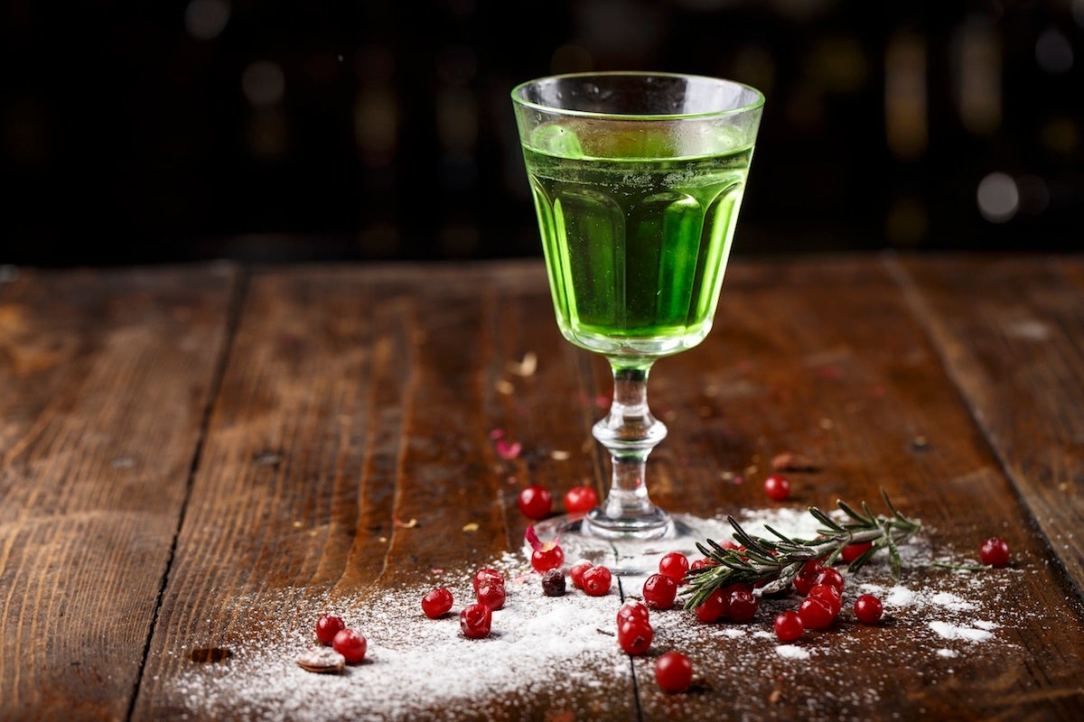 Glass of absinthe, a highly alcoholic spirit