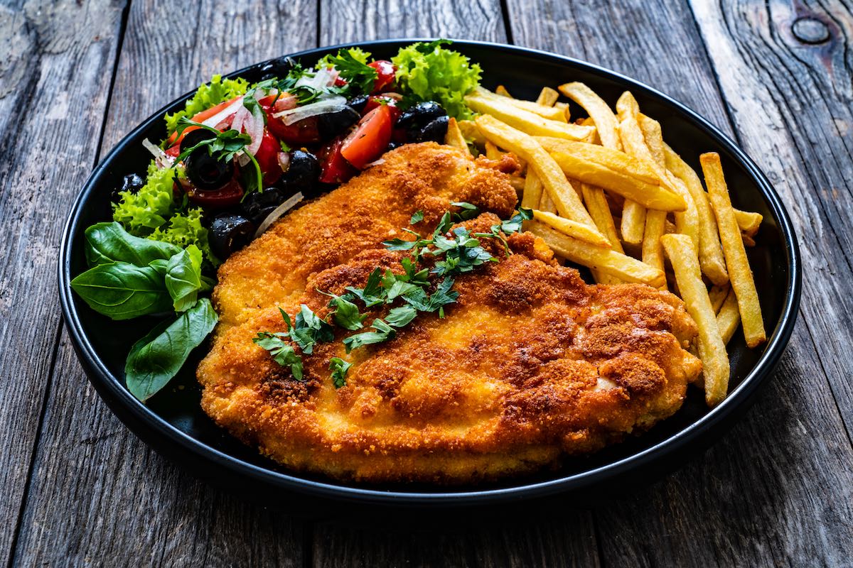 Breaded pork chop cooked in an air fryer