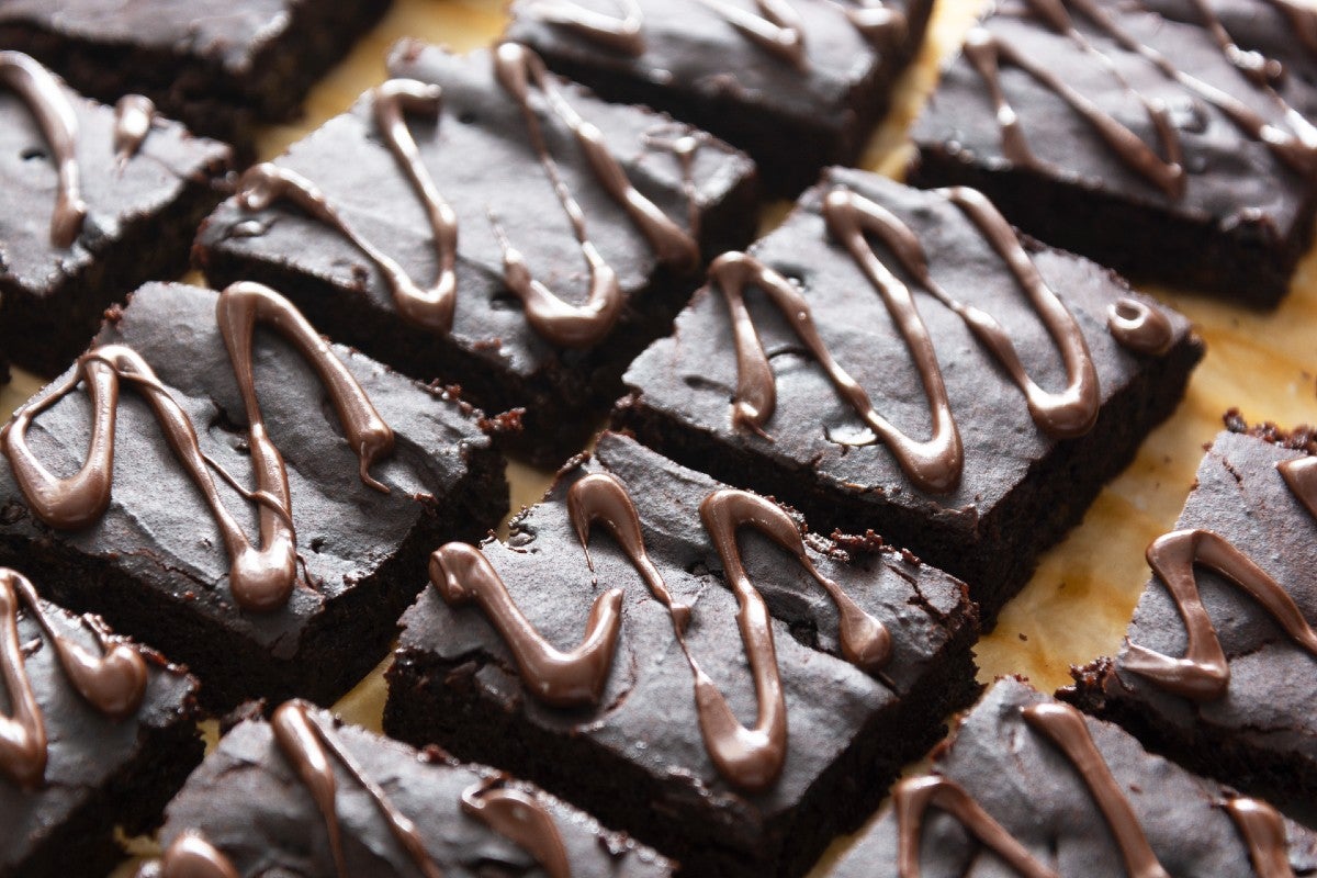 Pieces of chocolate brownies with avocado