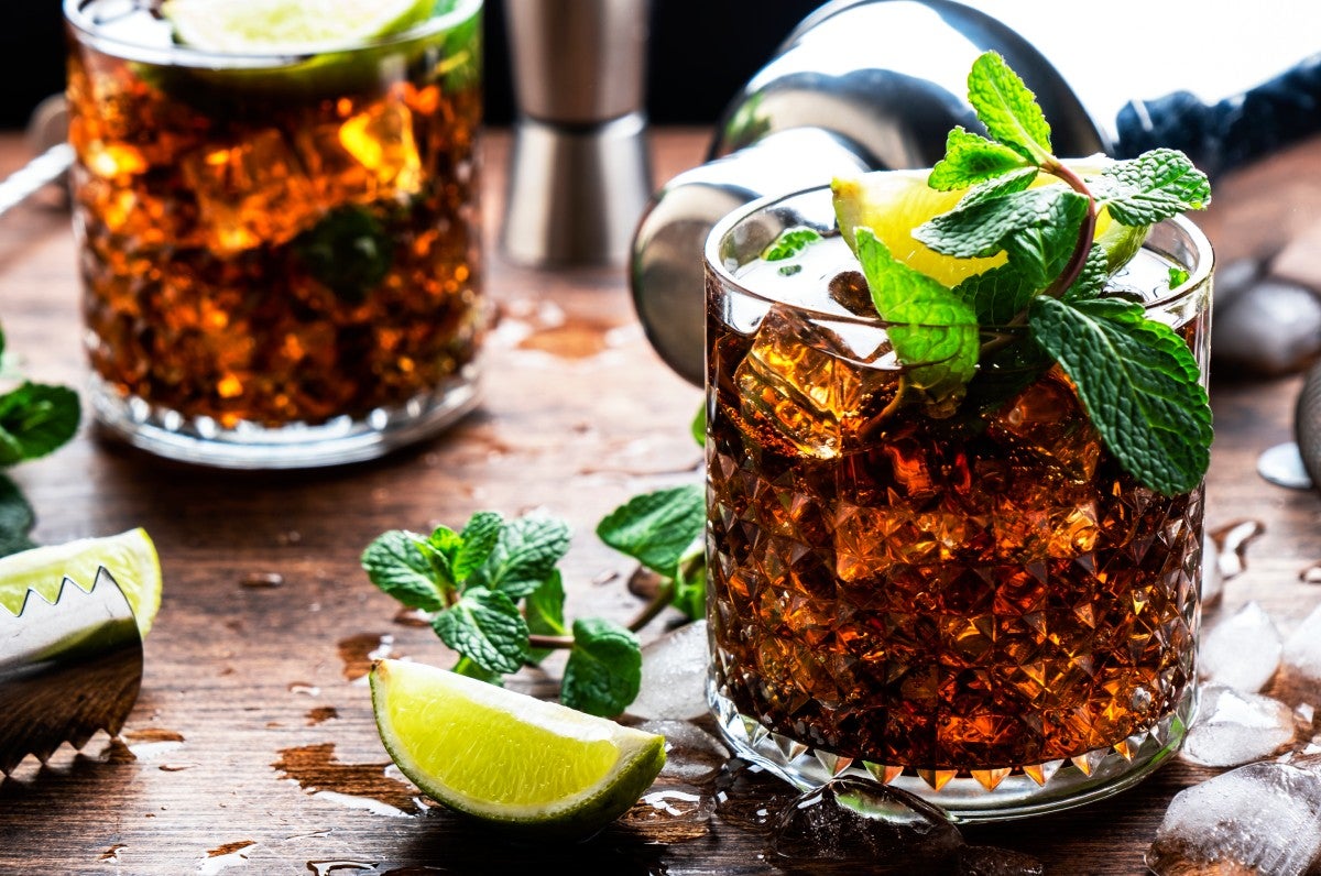 A glass of timeless classic cocktail Rum and Coke
