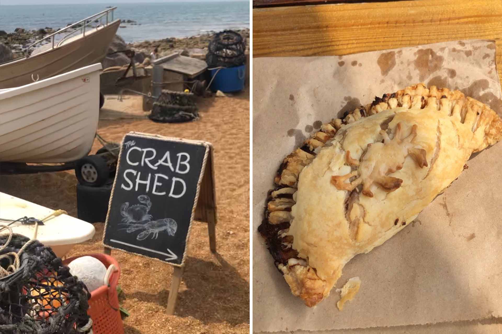 Crab Shed and crab pasty, Isle of Wight.