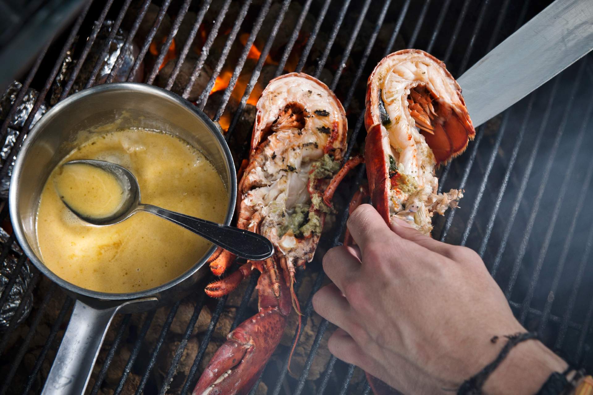 lobster on grill with sauce ©StockFood_LodeGrevenPhotography