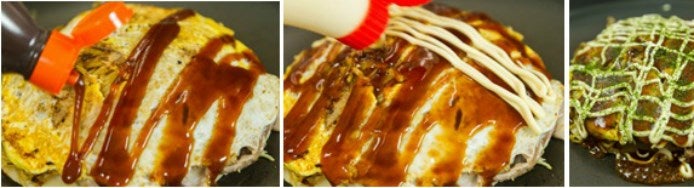 Adding Okonomiyaki sauce