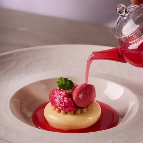 Rhubarb dessert at Eorna in Edinburgh.