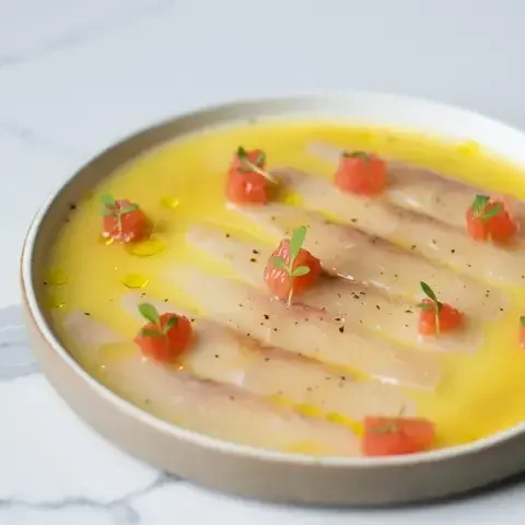 Colourful Arctic char crudo with tucupi dressing by Rafael Cagali.