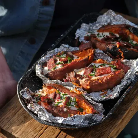 Stuffed sweet potatoes in foil.