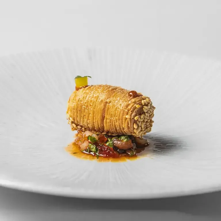 999 layered scallop puff with XO oil at A. Wong.