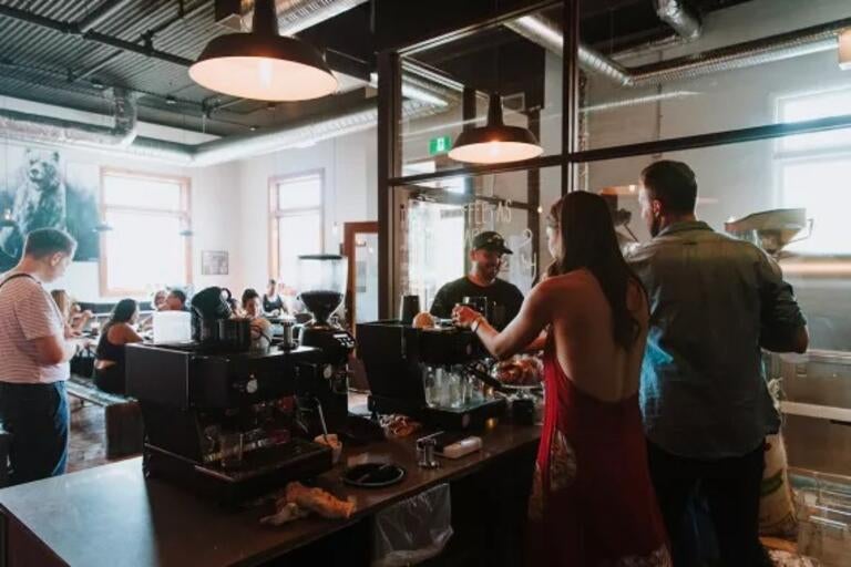 A busy Calgary Heritage Roasting Company.