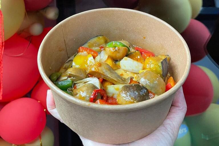 Bowl of food at Cheung's Vegan Kitchen.