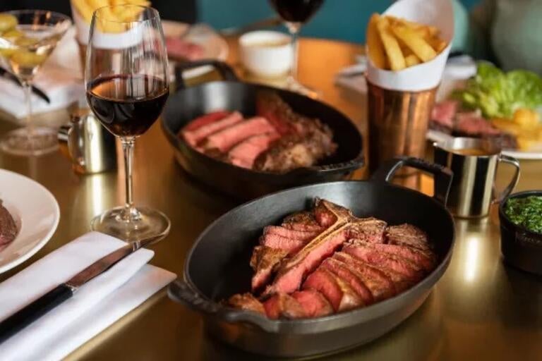 Steak, chips and wine at Hawksmoor.