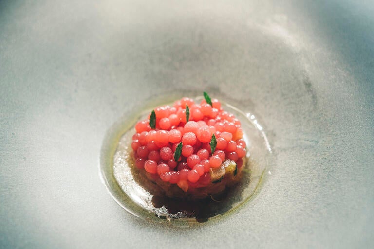 Tomato and jabuticaba dish at Maní in São Paulo.