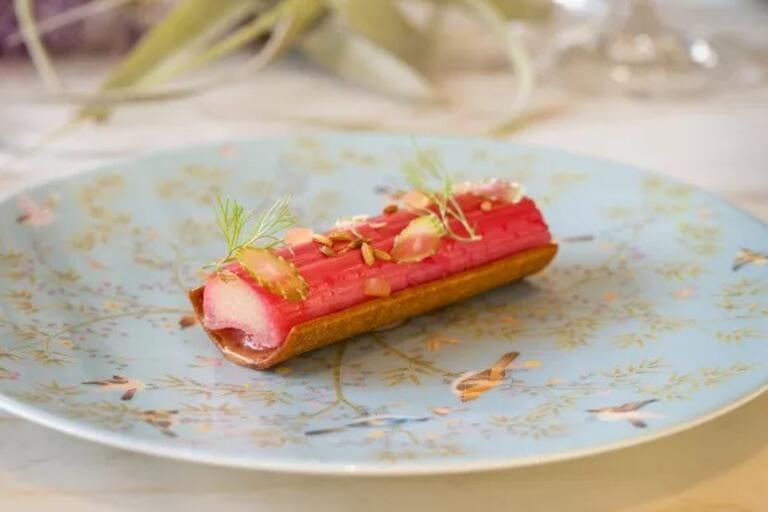 Rhubarb sweet at The Carlton Tower Jumeirah, London.