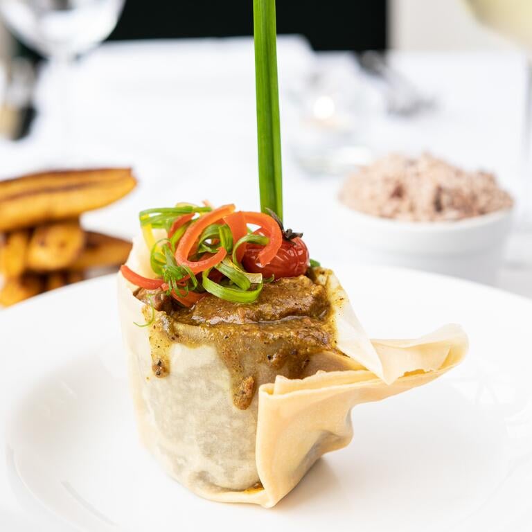 Boneless curry goat at Ayannas Caribbean restaurant in London.