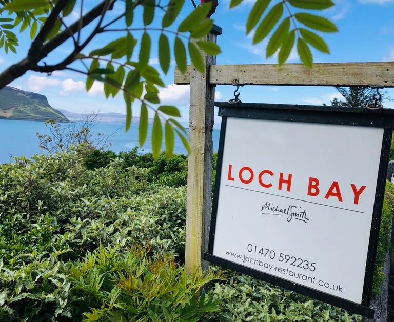 The Loch Bay sign on the Isle of Skye.