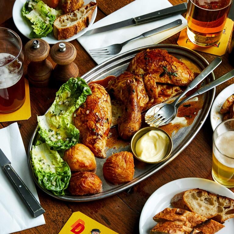 Rotisserie chicken at The Knave of Clubs in London.