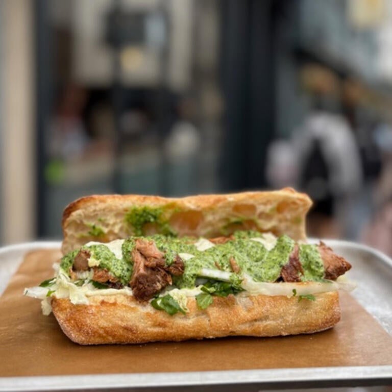 A sandwich at Bread &amp; Meat in Cambridge.