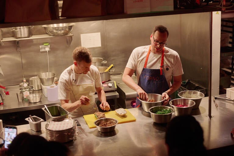 Tom Aikens and Baldo Pellegrini in the Forno kitchen.