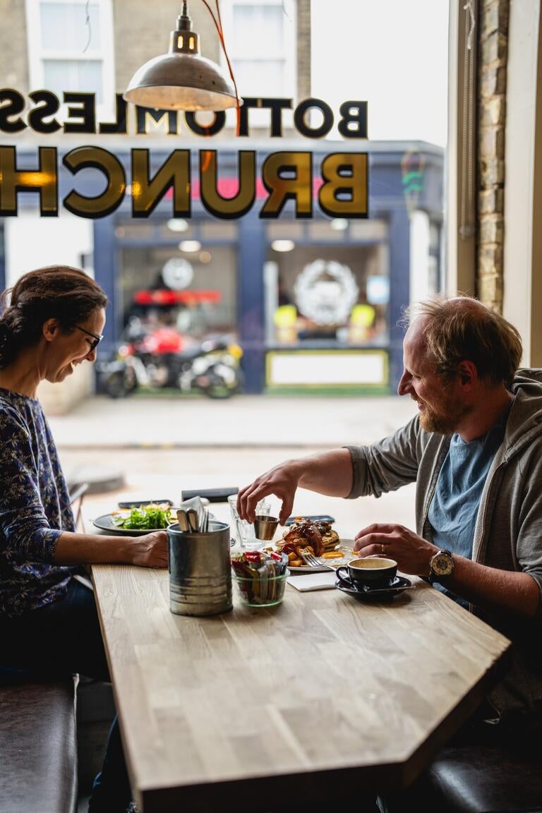 People eating at Scott's All Day in Cambridge.