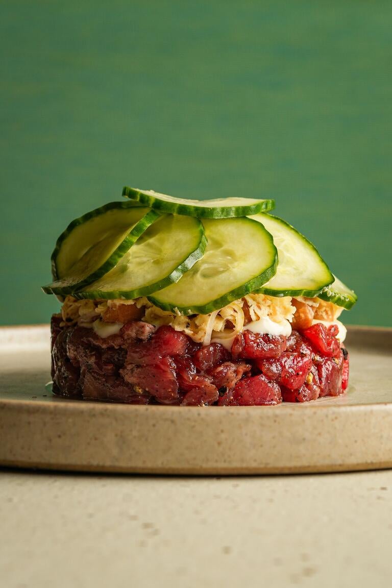 Beef tartare with cucumber at Nord in Liverpool.