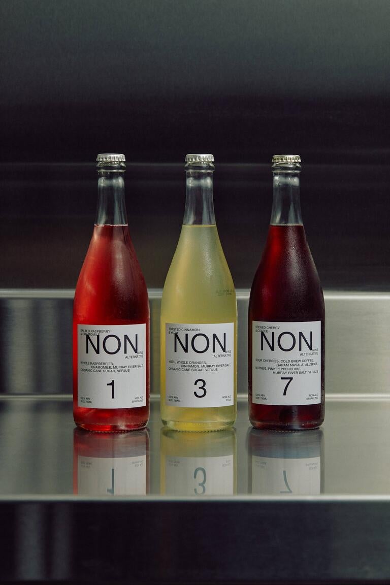 Bottles of Non, non-alcoholic beverages.