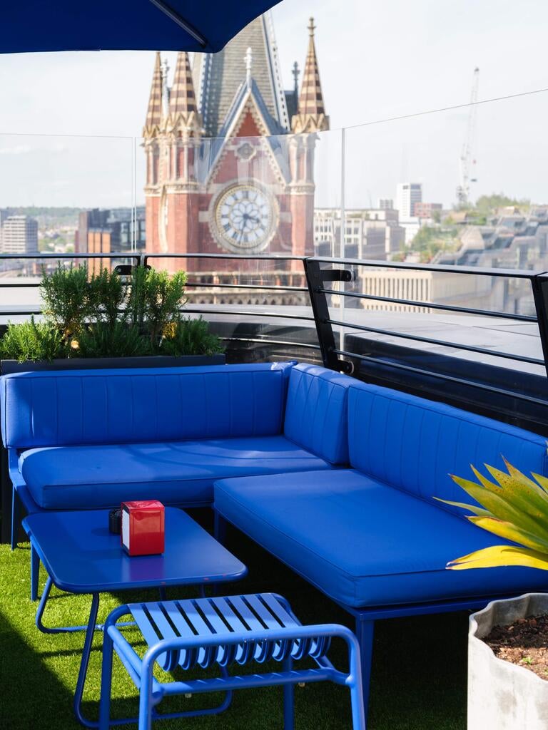 Roof terrace at The Standard, London, with clocktower in the background.