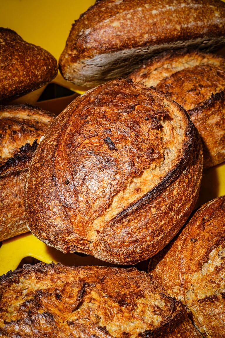 Loaves of sourdough bread at Toad Bakery.