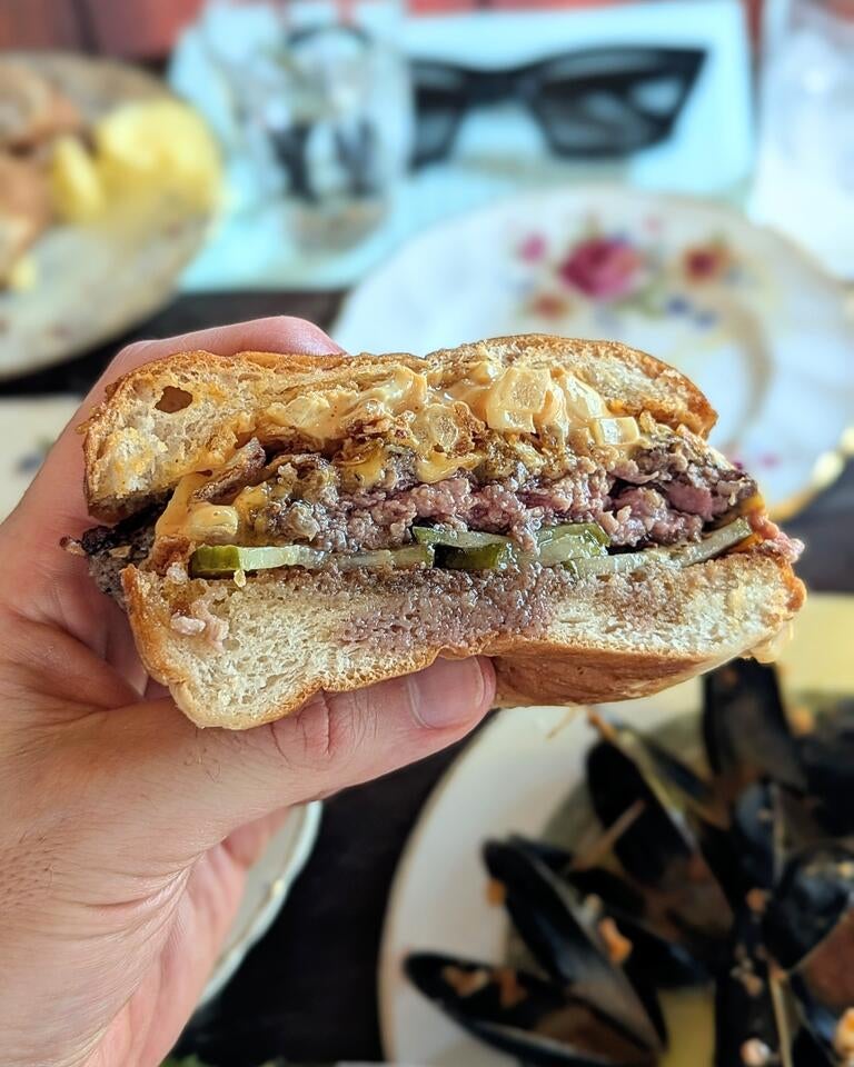Half of the Dexter cheeseburger at The Plimsoll.