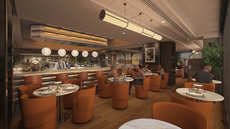 Render of the dining room at Gordon Ramsay at Sea Containers.