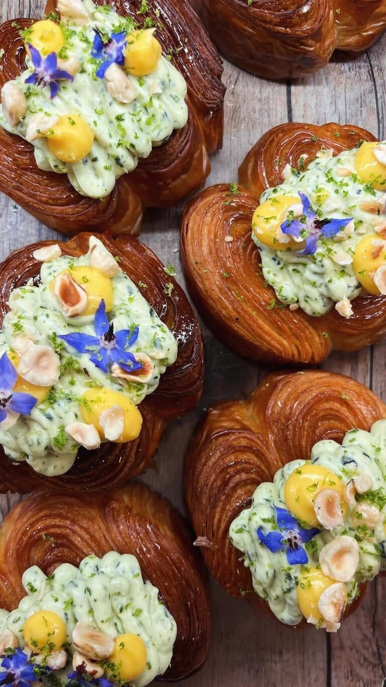Pastries with vibrant toppings at Pan Tramvai.