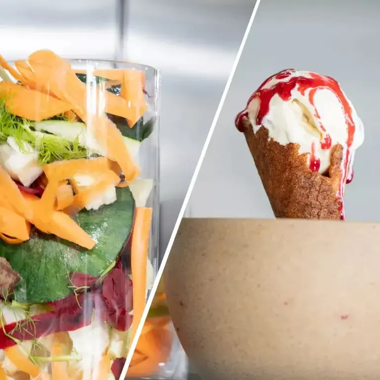 Vegetables trimmings and Tutti Frutti Ice Cream by Sat Bains