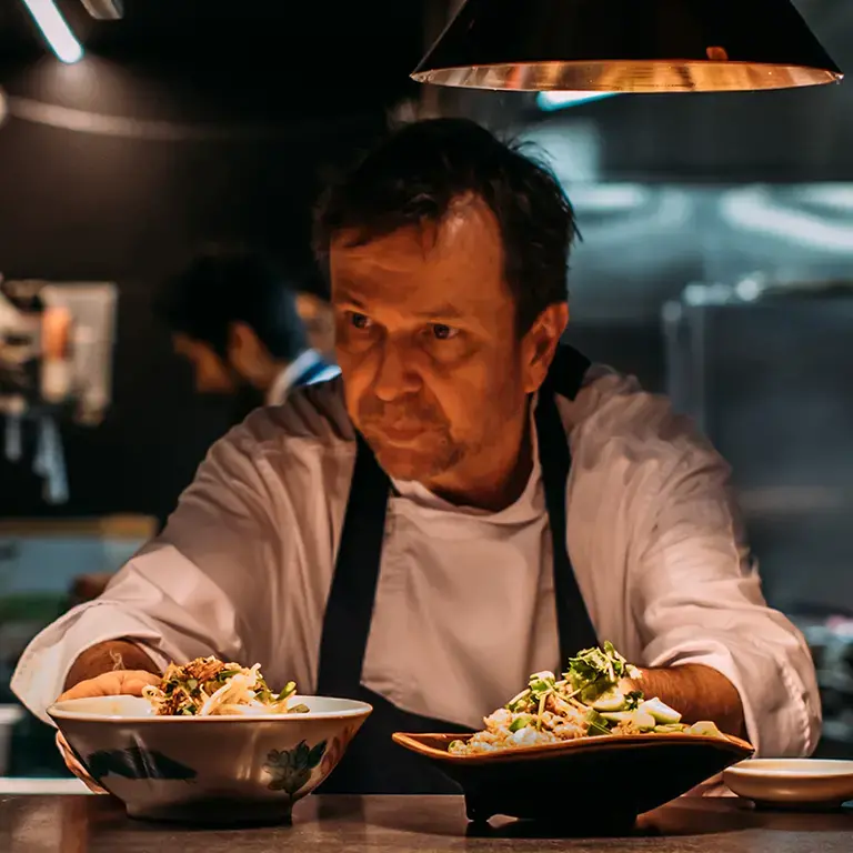 Chef David Thompson on the pass.