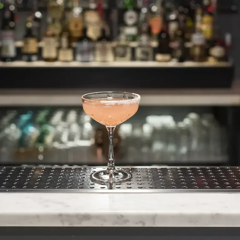 Pink señorita in a glass on a bar.