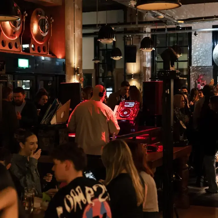 Dj and the dining room at Exhibition in Manchester.