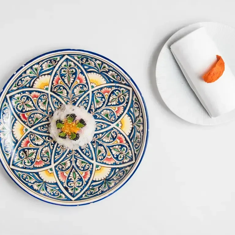 Coconut water ice, bird’s nest, fermented coconut, dried mulberries, yoghurt and mochi at A. Wong.