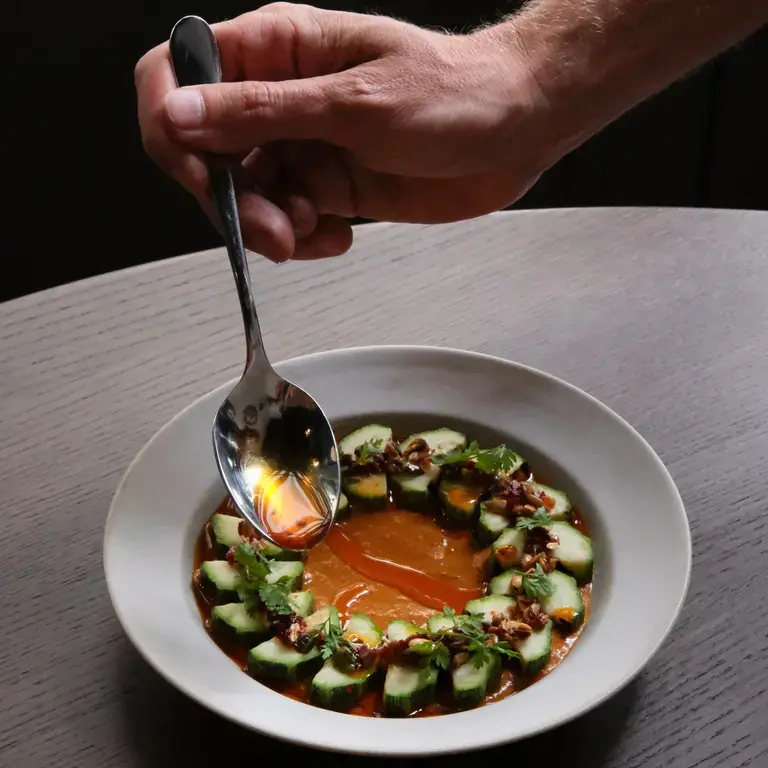 Courgettes with pumpkin seed romesco at Alta.