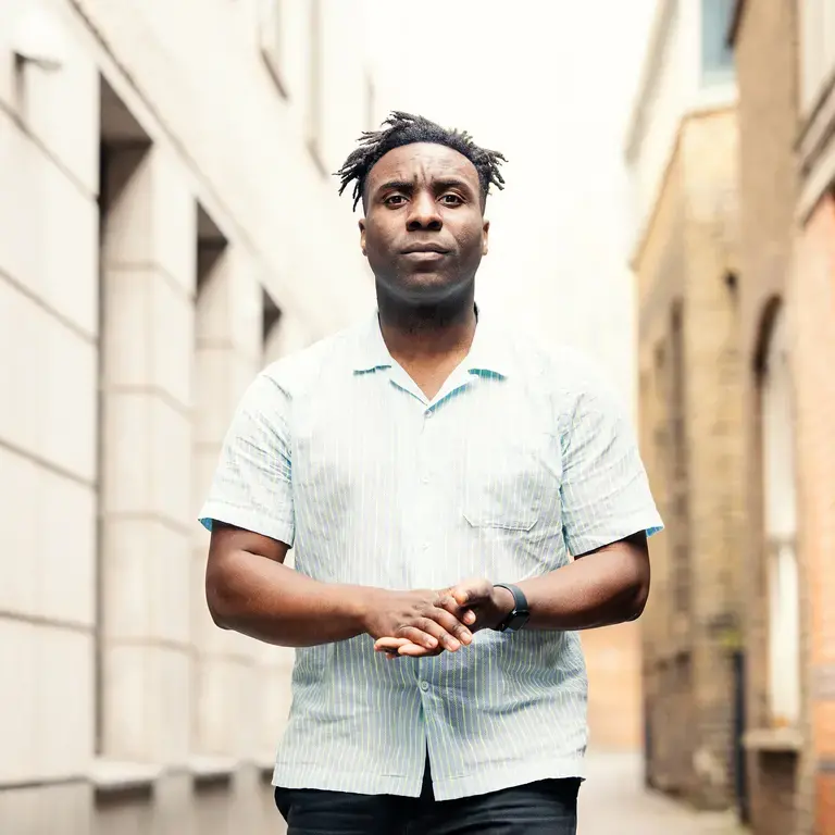 Food critic Jimi Famurewa in a light shirt.