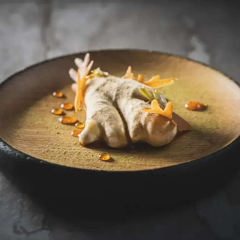 Gingebread, roots and pine at Moor Hall.