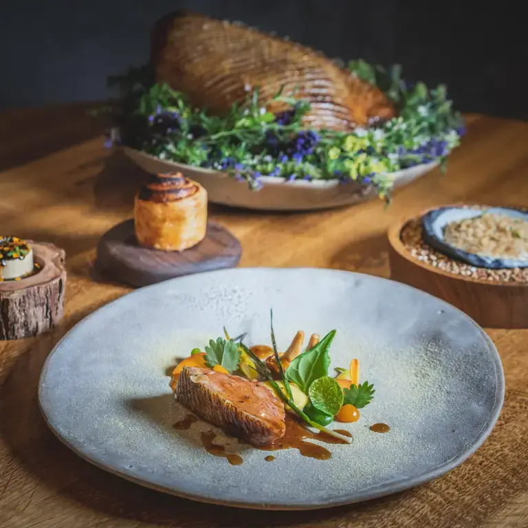 Duck with girolles, sweetcorn and beans at Moor Hall.