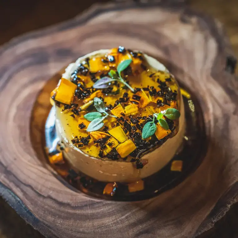 Duck with girolles, sweetcorn and beans at Moor Hall.