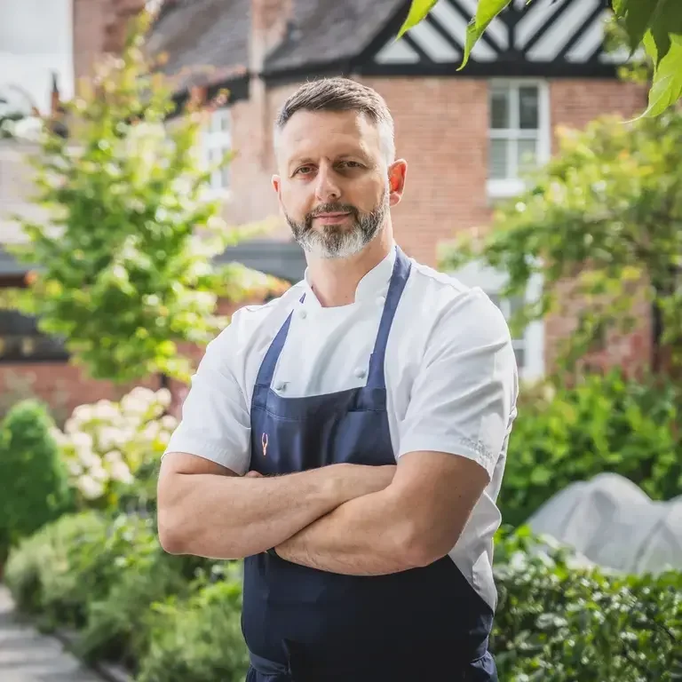 Chef Mark Birchall in the garden at Moor Hall.