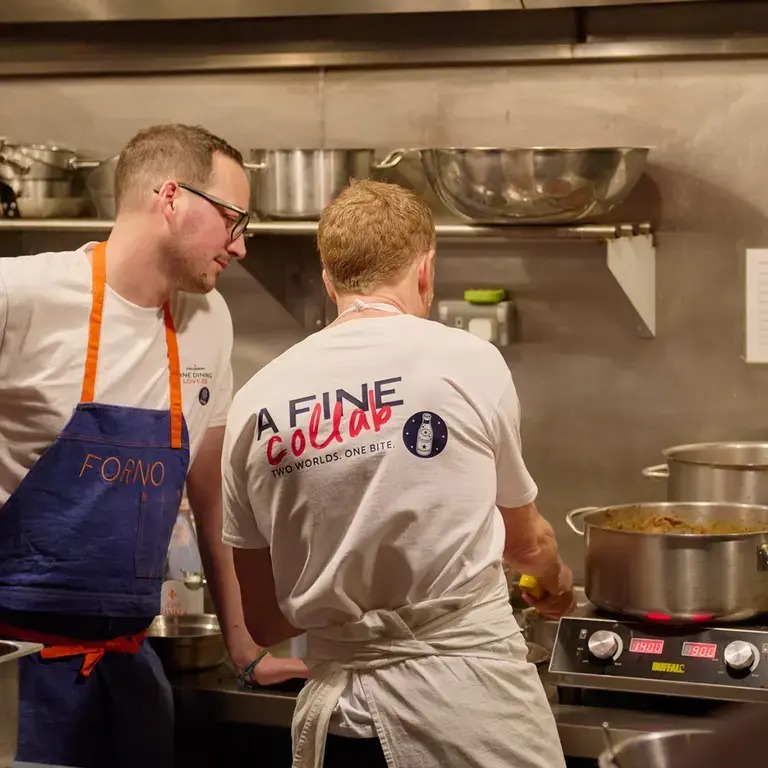 Baldo Pellegrini and Tom Aikens in the Forno kitchen.
