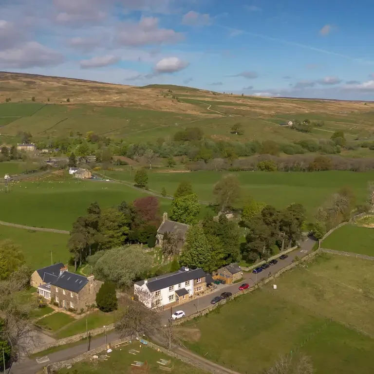 The Kirkstyle Inn in Northumberland from above.