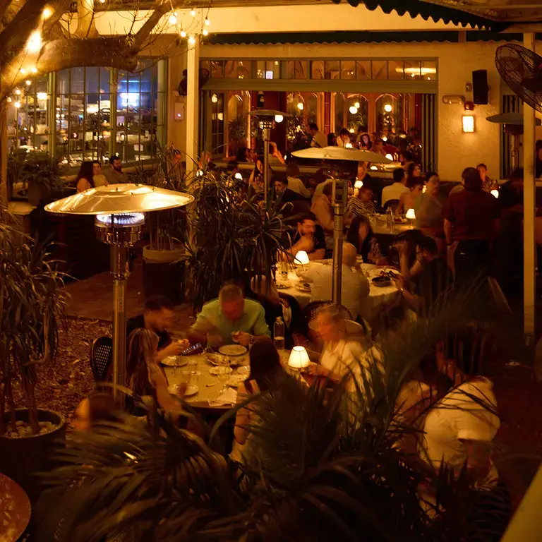 Darkened interior of Sunny's Steakhouse in Miami.